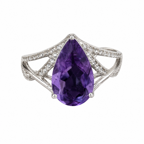 Amethyst Pear Split-Shank Ring in 925 sterling silver by Myraé