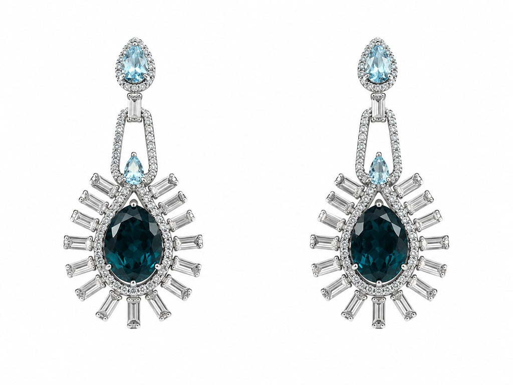 Teal Sunburst Drop Earrings in 925 sterling silver by Myraé
