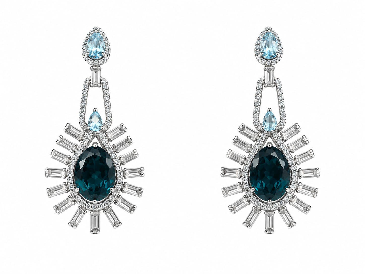 Teal Sunburst Drop Earrings in 925 sterling silver by Myraé