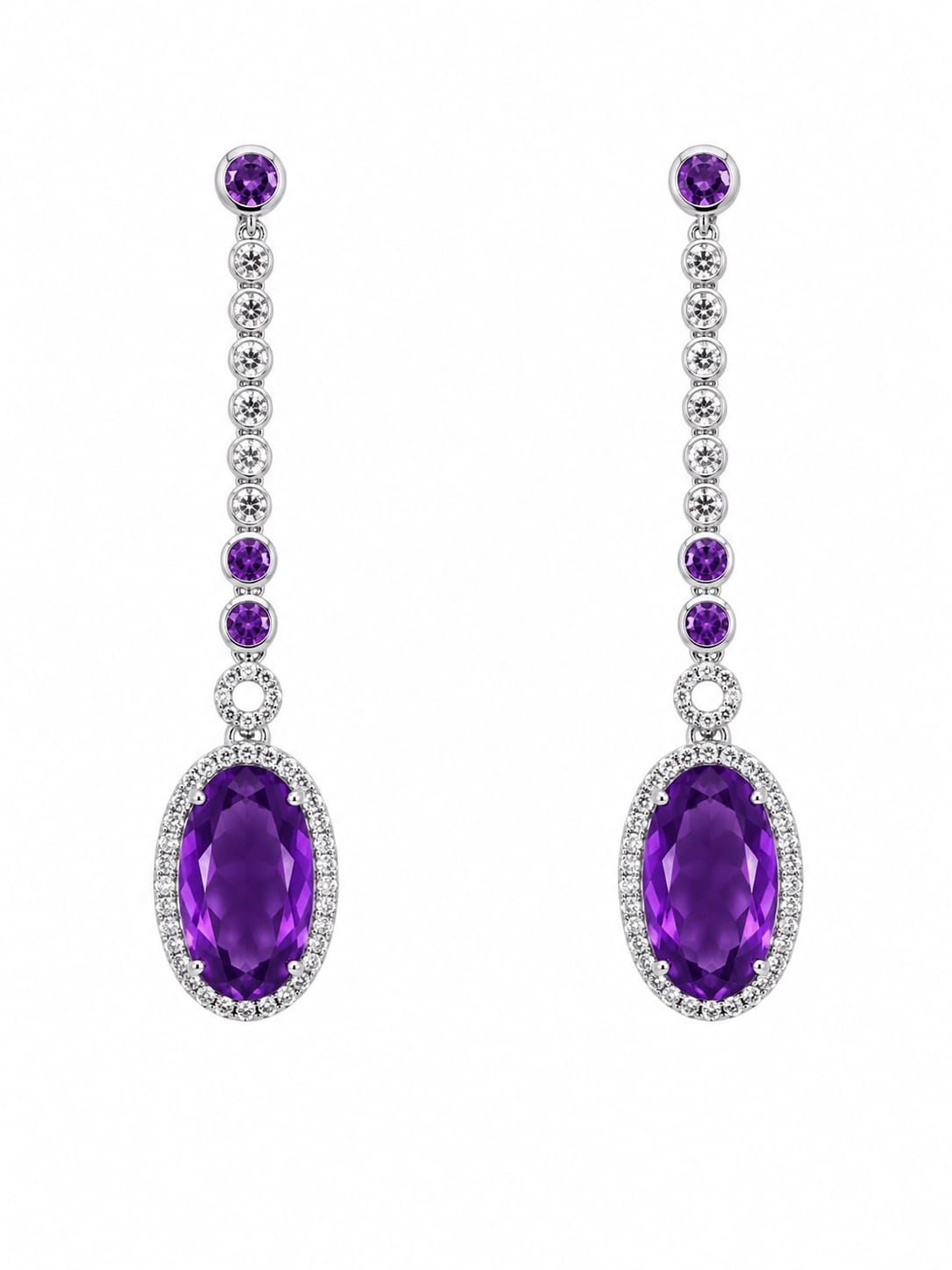 Amethyst Halo Drop Earrings in 925 sterling silver by Myraé