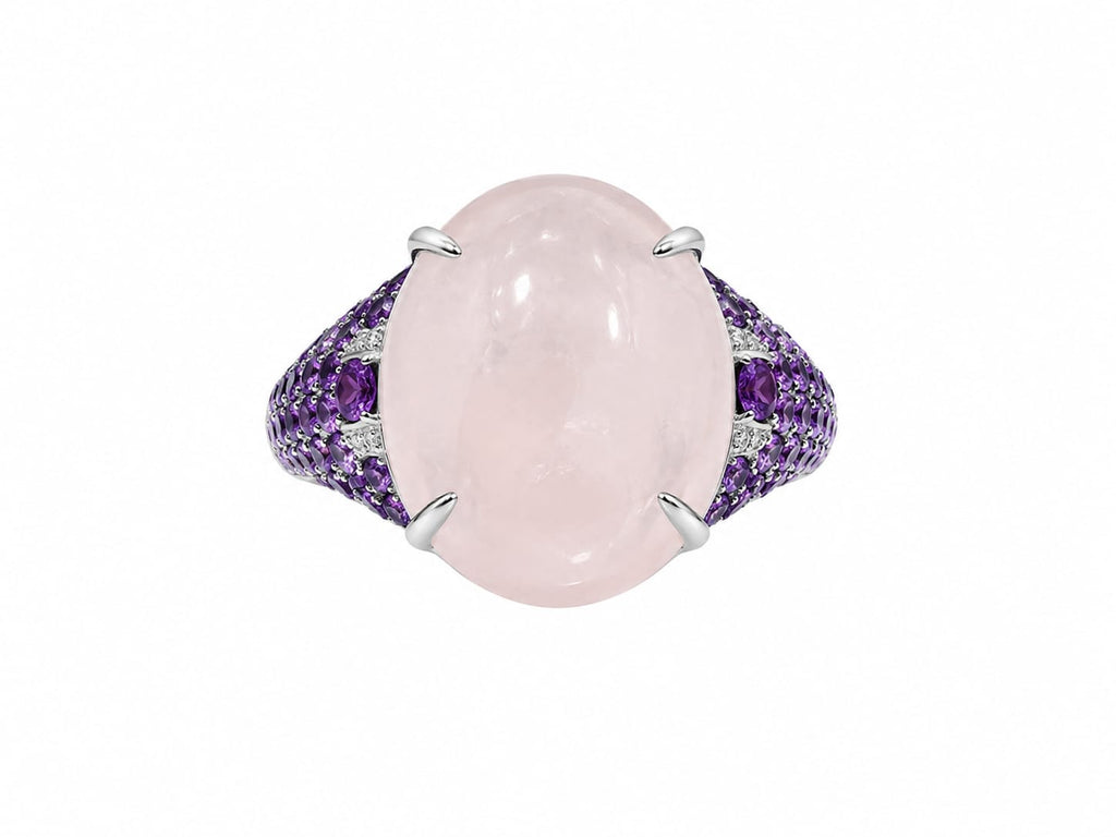 Rose Quartz Ruby Accent Ring in 925 sterling silver by Myraé