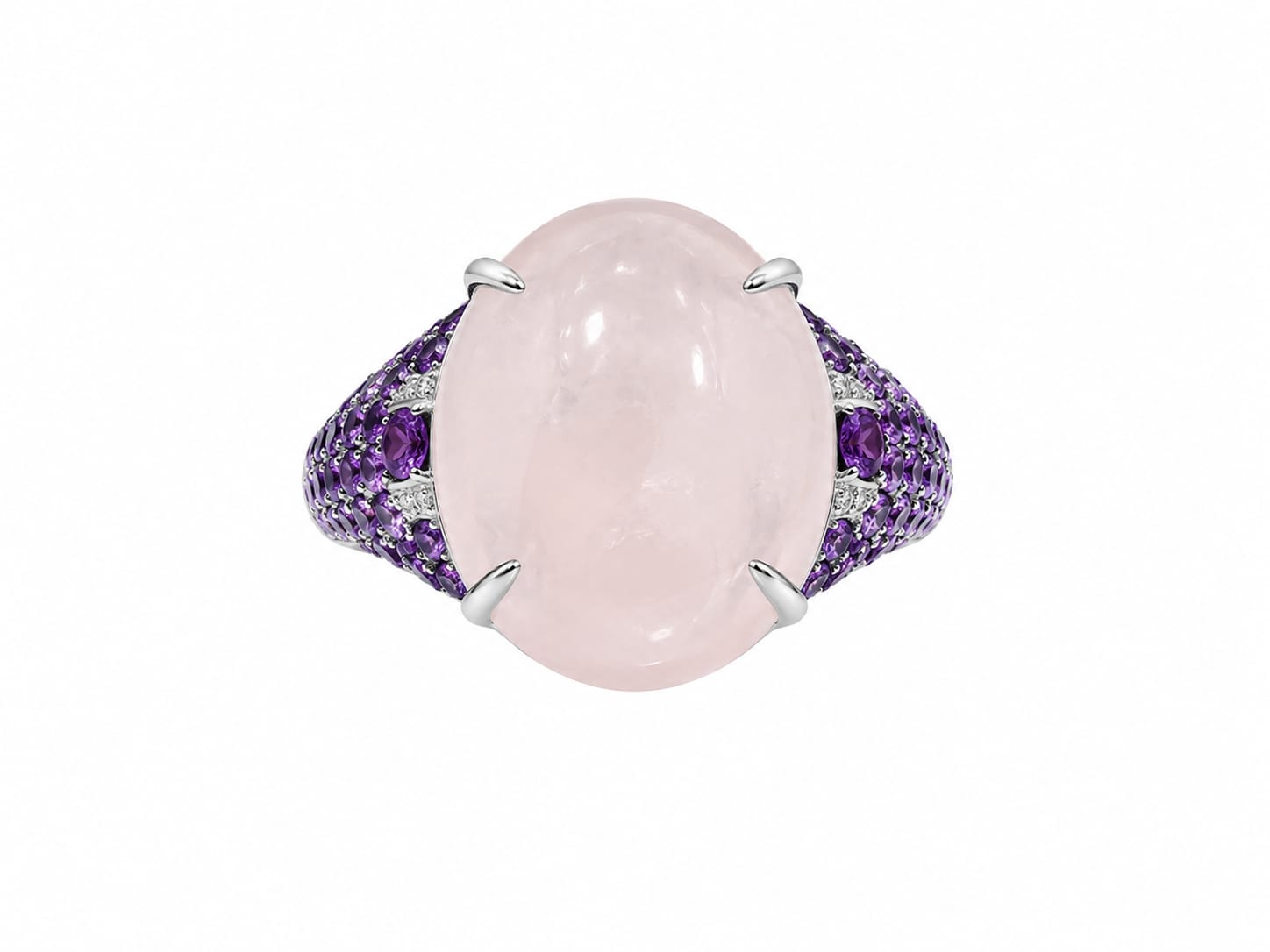 Rose Quartz Ruby Accent Ring in 925 sterling silver by Myraé