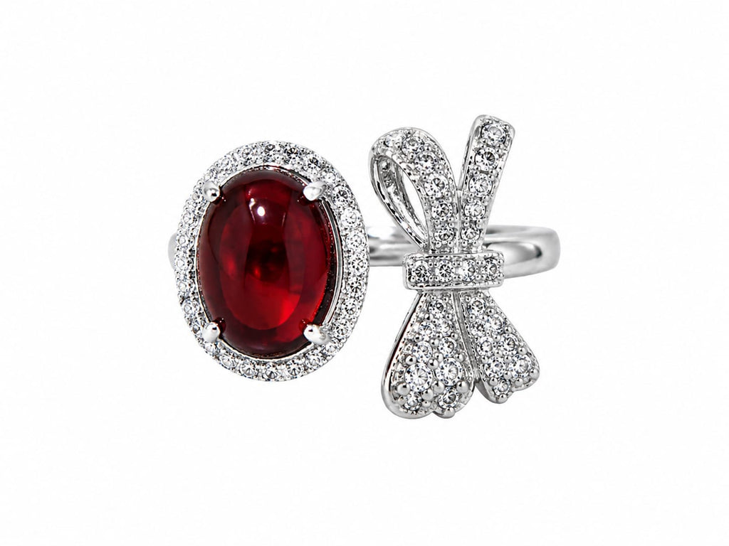 Garnet Cabochon Halo Ring in 925 sterling silver by Myraé