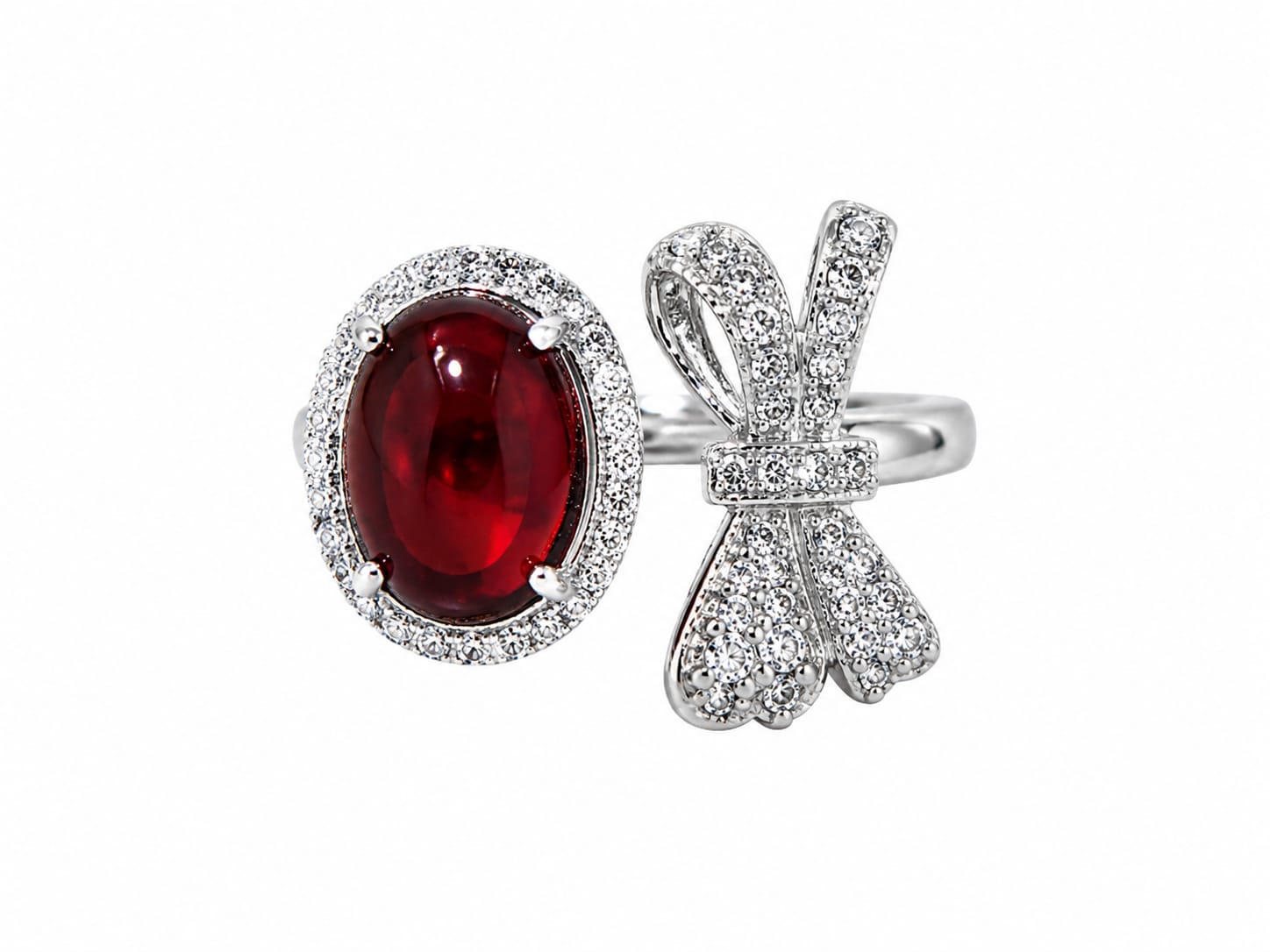 Garnet Cabochon Halo Ring in 925 sterling silver by Myraé