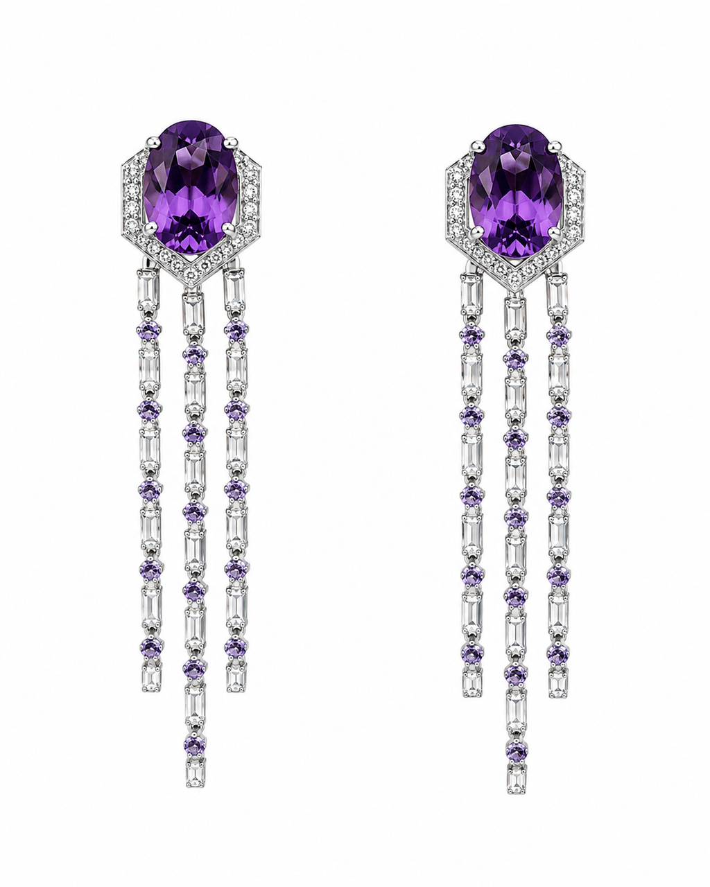 Amethyst Fringe Chandelier Earrings in 925 sterling silver by Myraé