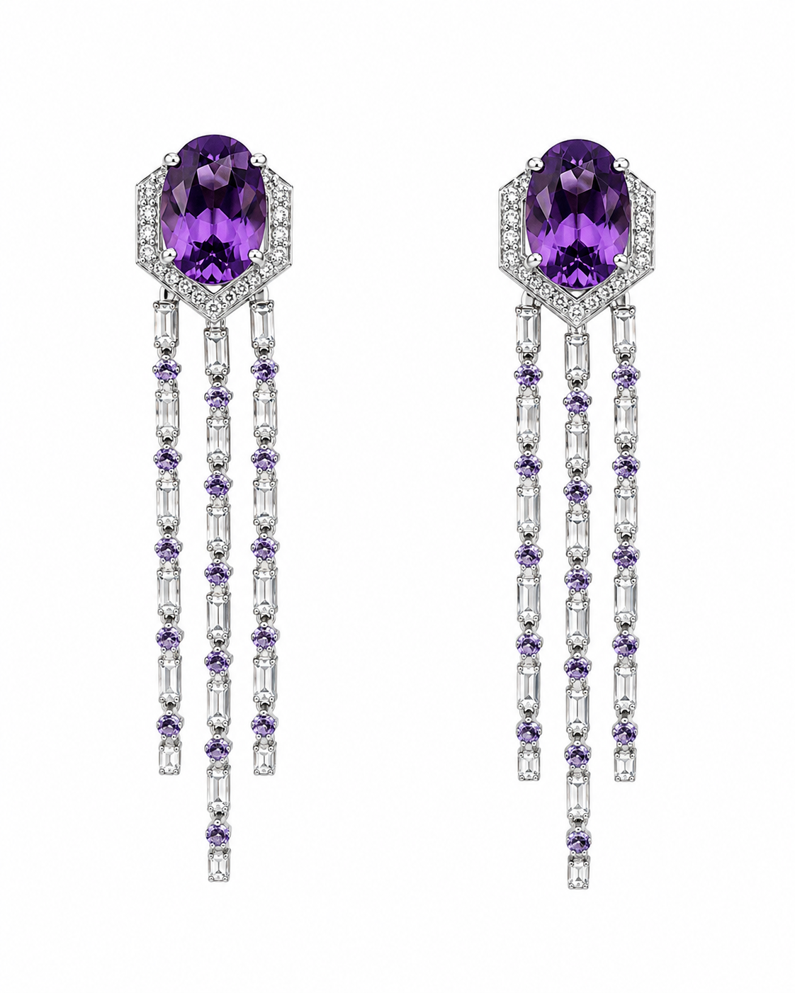 Amethyst Fringe Chandelier Earrings in 925 sterling silver by Myraé