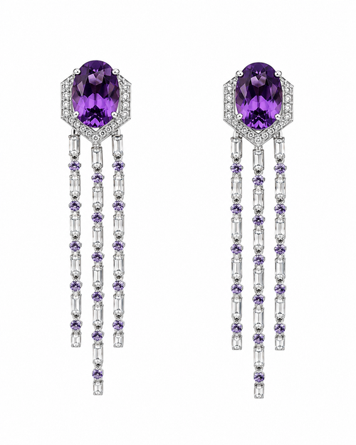 Amethyst Fringe Chandelier Earrings in 925 sterling silver by Myraé