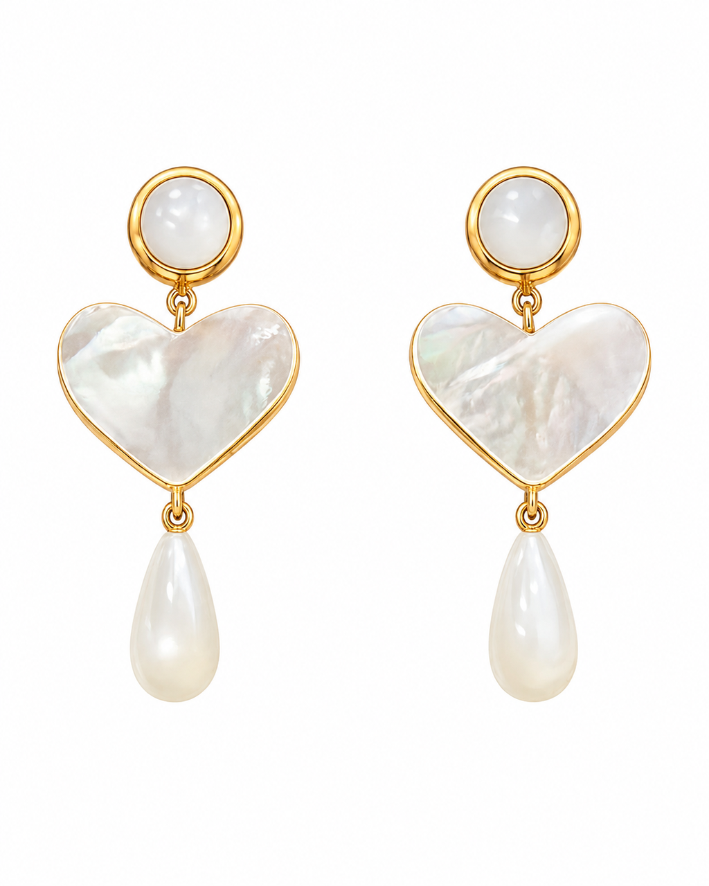 Mother-of-Pearl Heart Drop Earrings in 925 sterling silver by Myraé