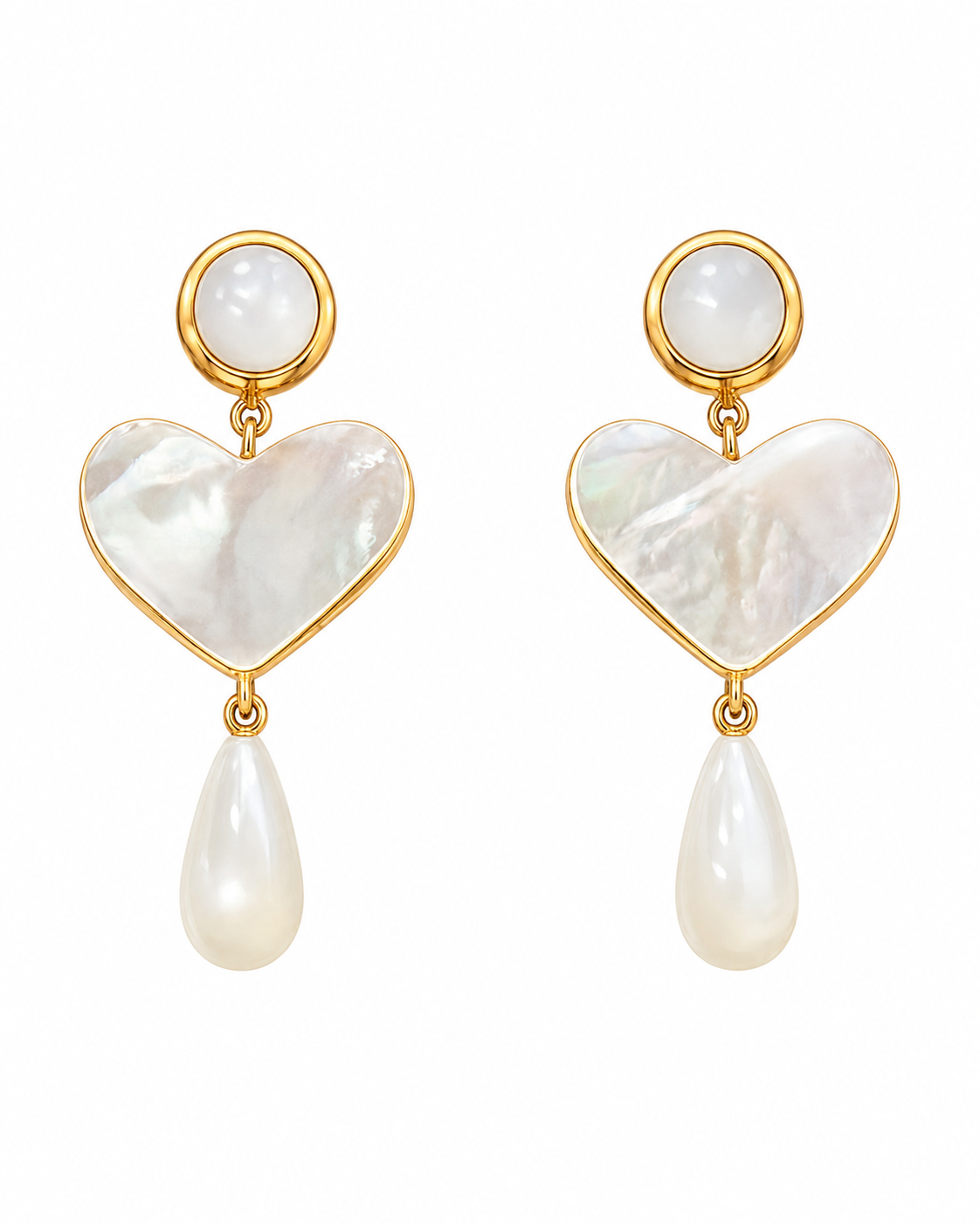 Mother-of-Pearl Heart Drop Earrings in 925 sterling silver by Myraé