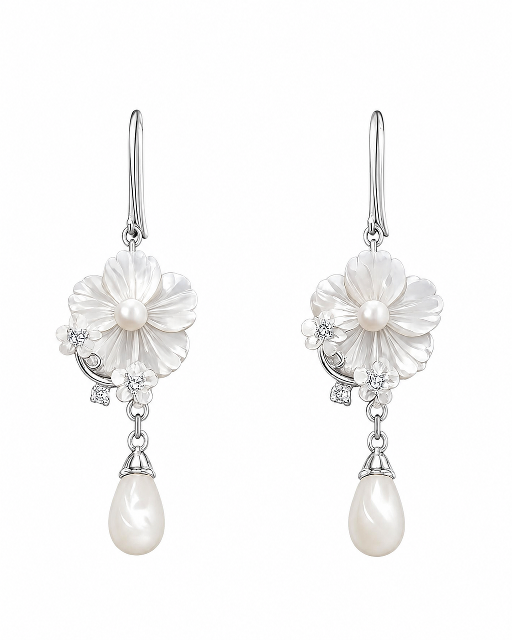 Pearl Blossom Drop Earrings in 925 sterling silver by Myraé