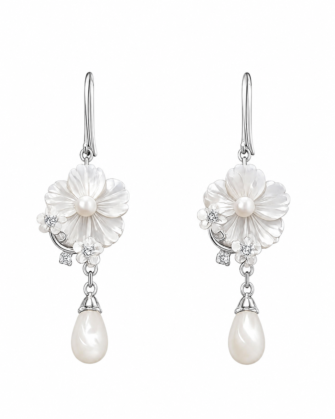 Pearl Blossom Drop Earrings in 925 sterling silver by Myraé
