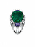 Cushion Emerald Sapphire Halo Ring in 925 sterling silver by Myraé