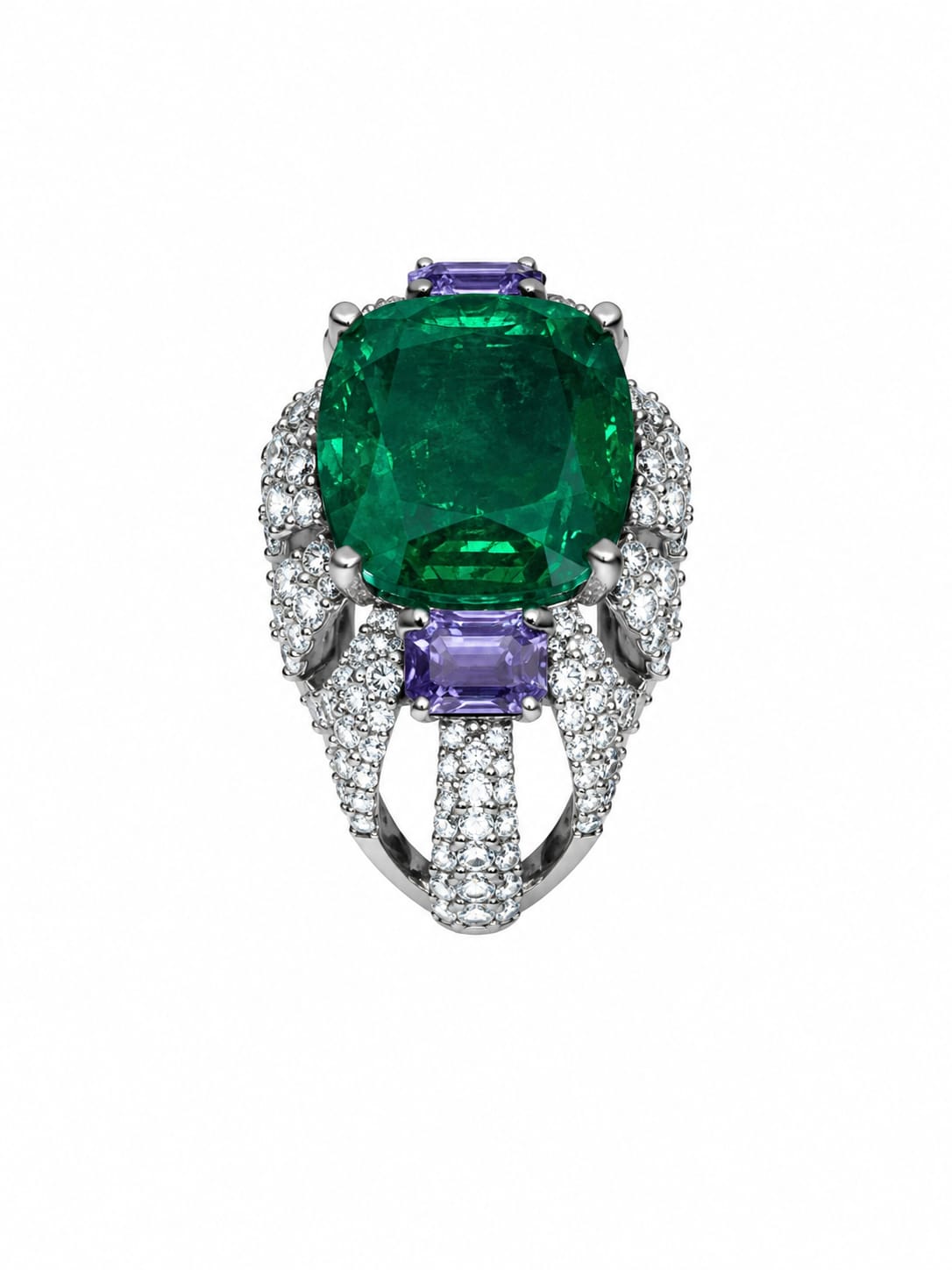 Cushion Emerald Sapphire Halo Ring in 925 sterling silver by Myraé