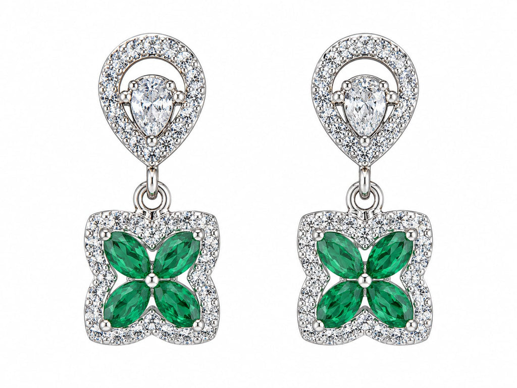 Emerald Clover Drop Earrings in 925 sterling silver by Myraé
