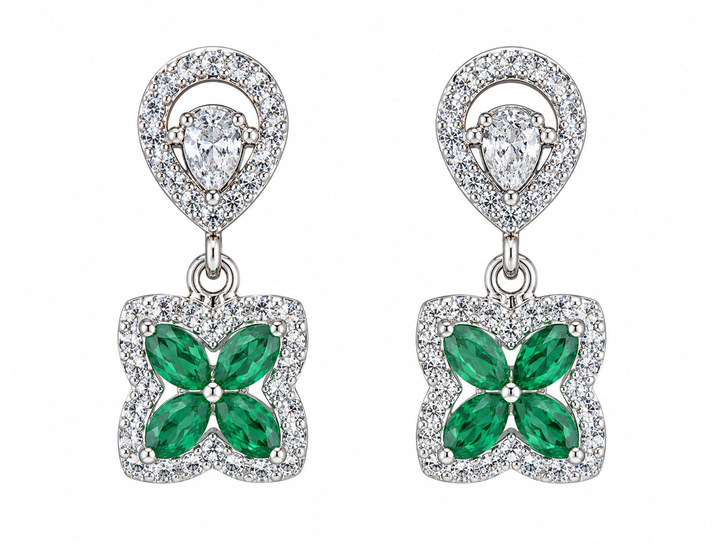 Emerald Clover Drop Earrings in 925 sterling silver by Myraé