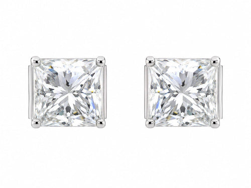 Silver classic princess stud earrings by Myrae featuring sparkling gemstone accents on a simple, elegant design.