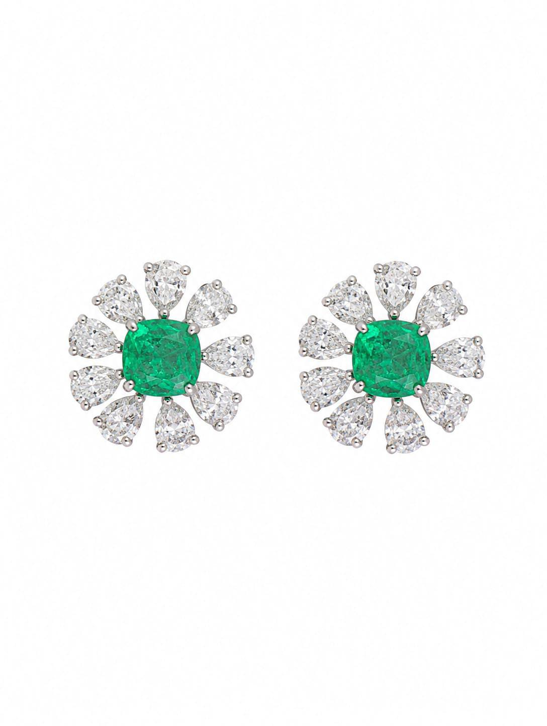 Emerald Sunburst Studs in 925 sterling silver by Myraé