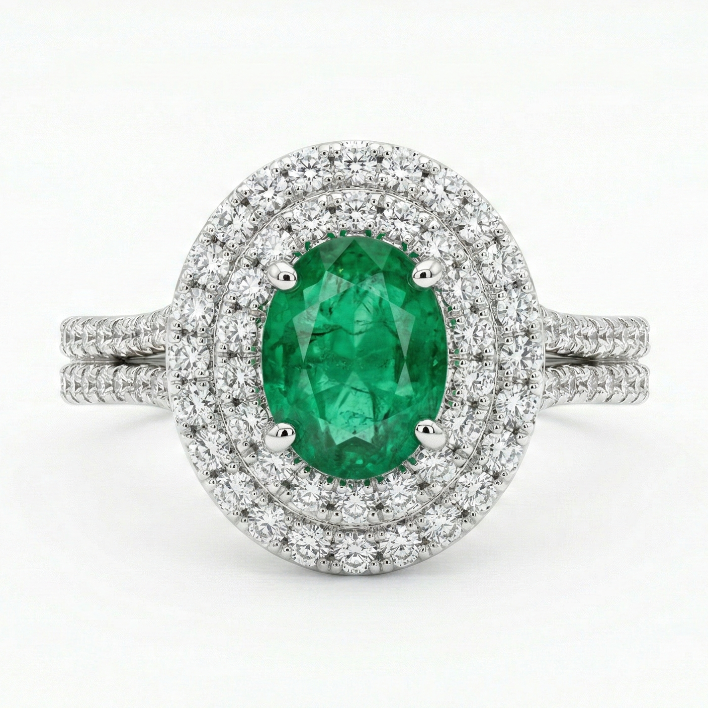 Royal Emerald Halo Ring – Silver Emerald Moissanite Halo Ring – Myraé
