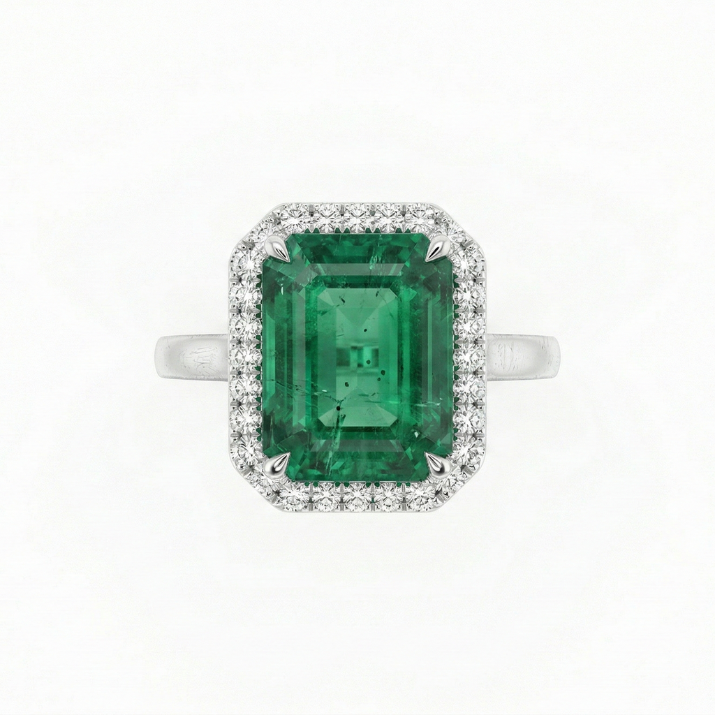 Estate Emerald Ring – Silver Emerald Moissanite Ring – Myraé