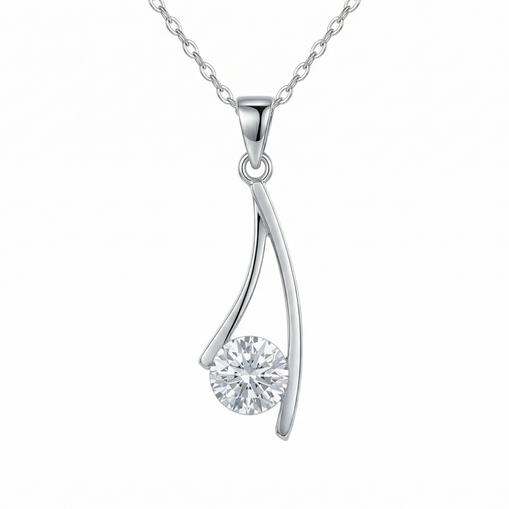 Silver Arc Drop Pendant – Sterling Silver Moissanite Pendant – Myraé