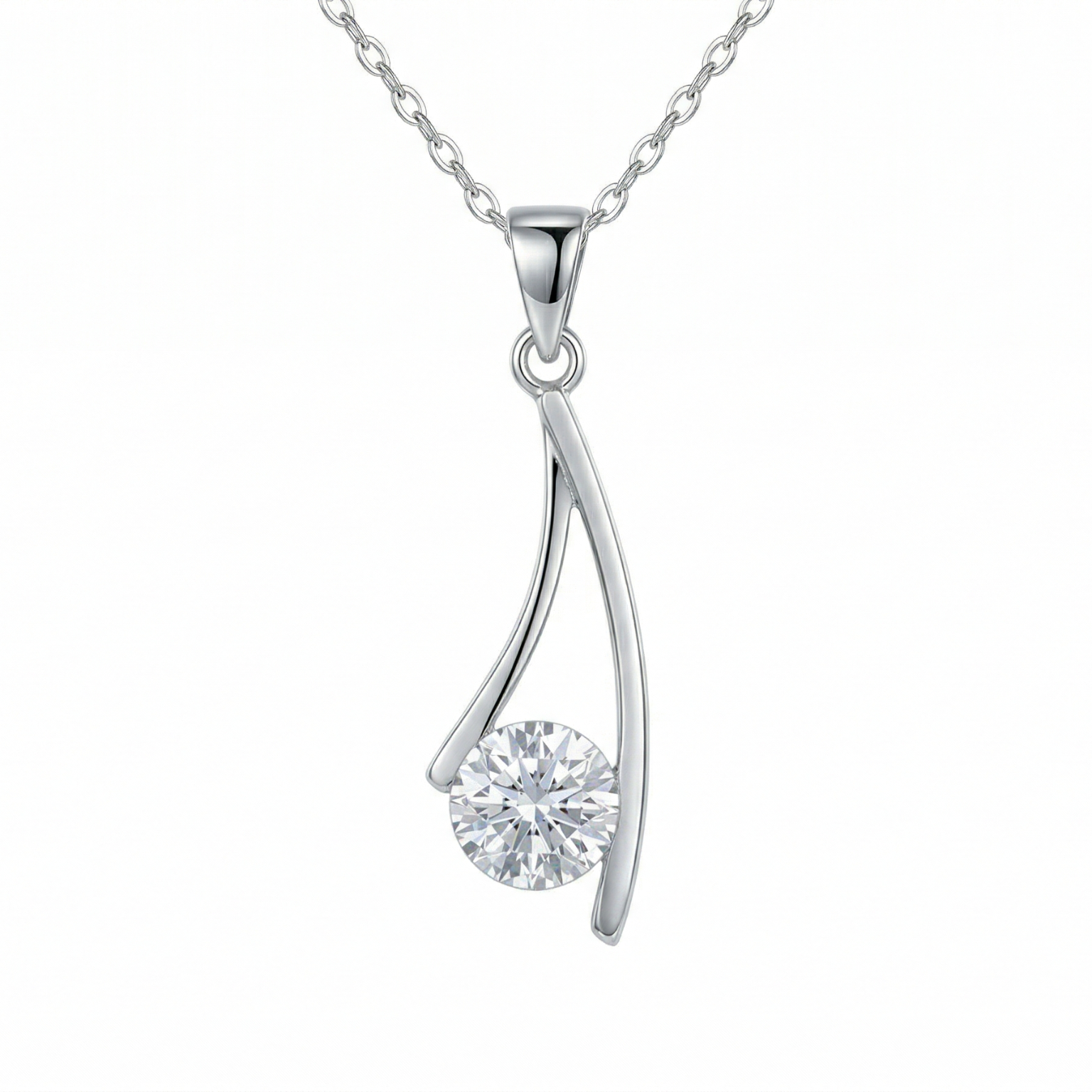 Silver Arc Drop Pendant – Sterling Silver Moissanite Pendant – Myraé