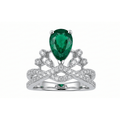 Crown Emerald Ring – Silver Crown Set Emerald Moissanite Ring – Myraé