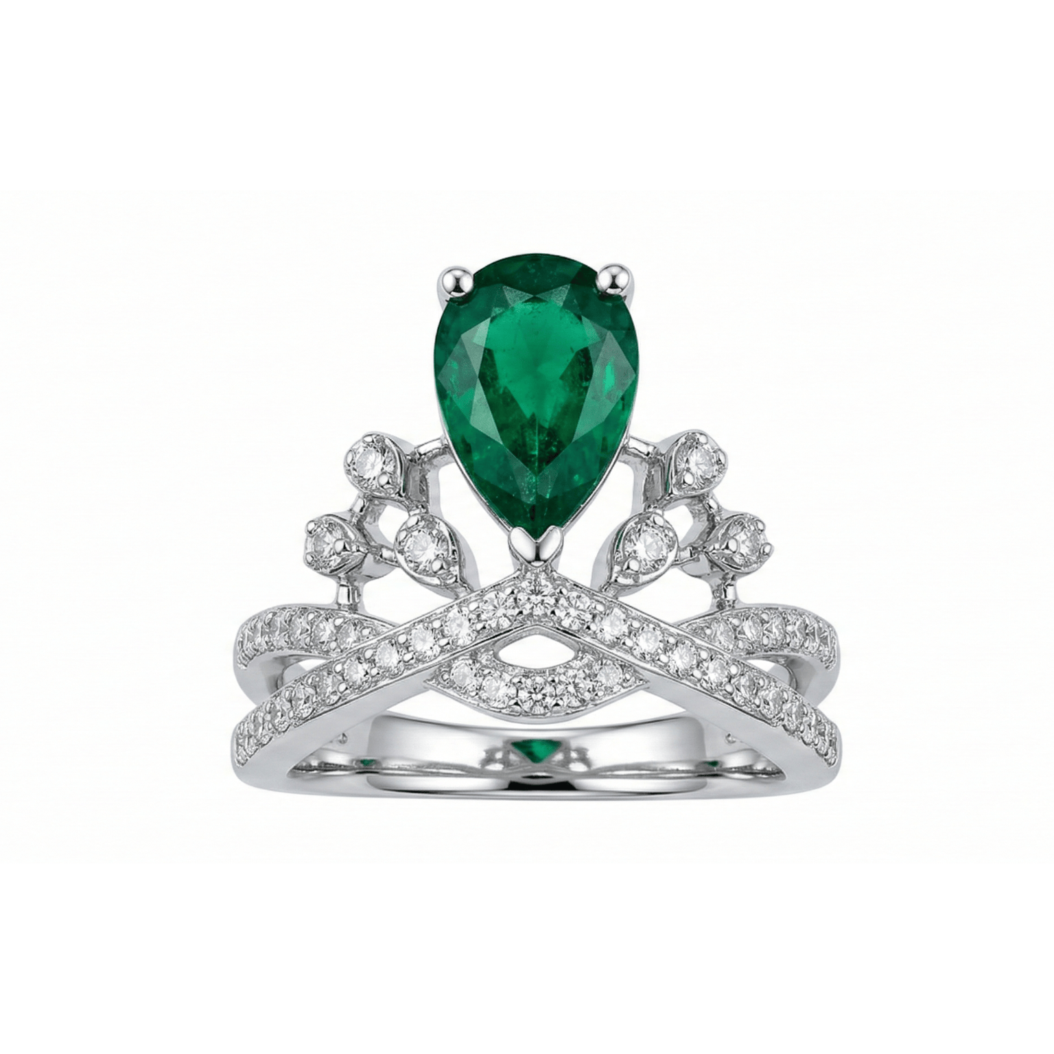 Crown Emerald Ring – Silver Crown Set Emerald Moissanite Ring – Myraé