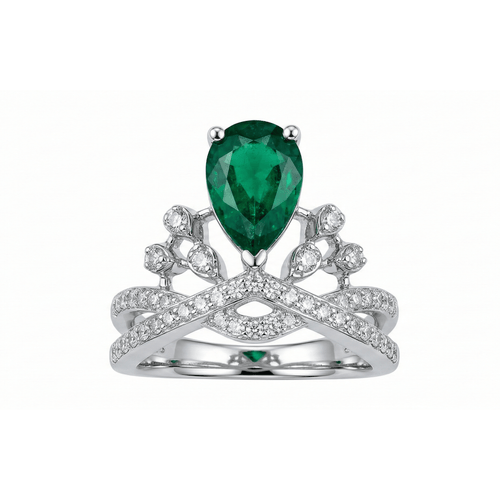 Crown Emerald Ring – Silver Crown Set Emerald Moissanite Ring – Myraé